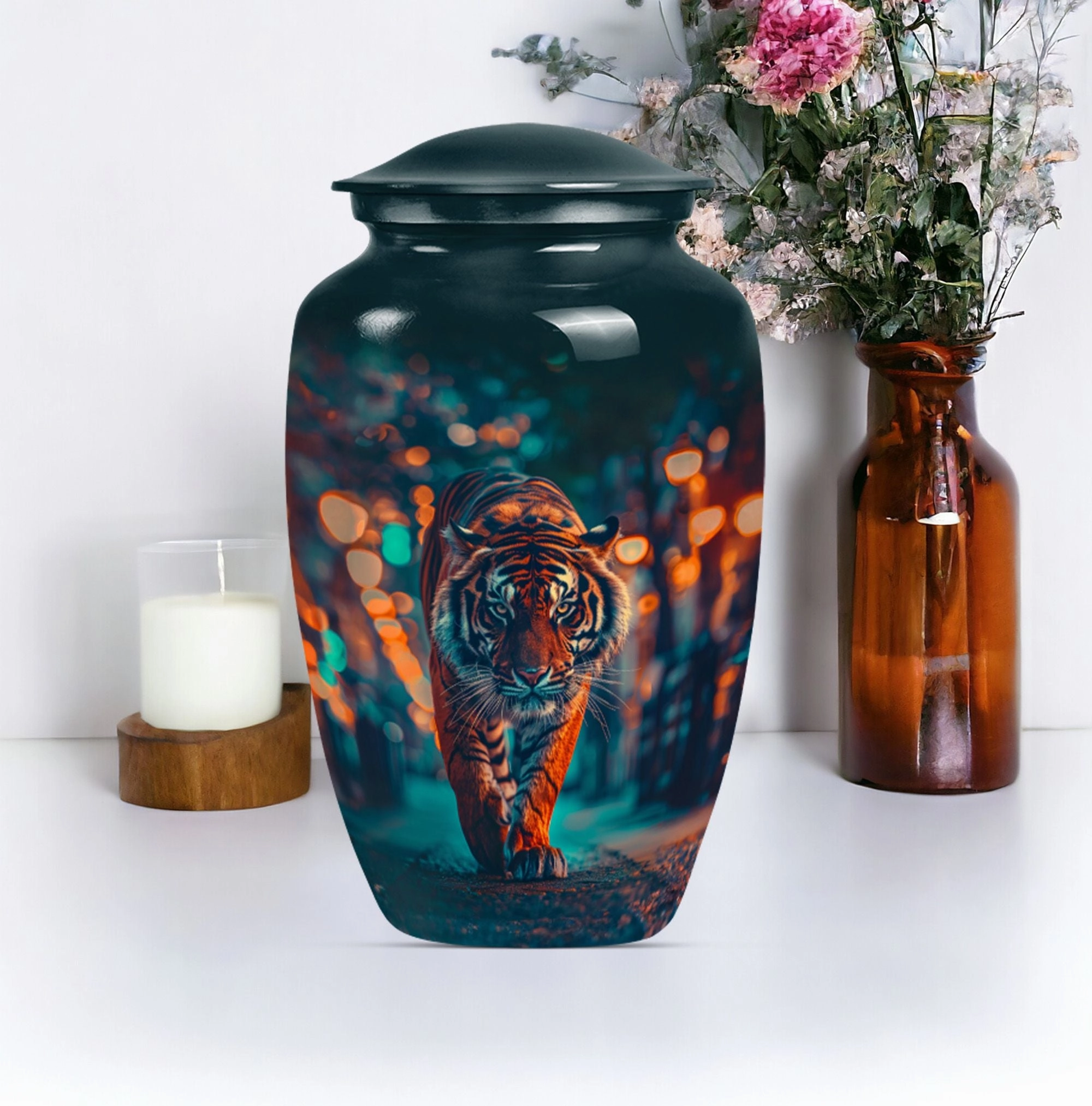 Tiger Urn Cremation Vessel for Women's Ashes