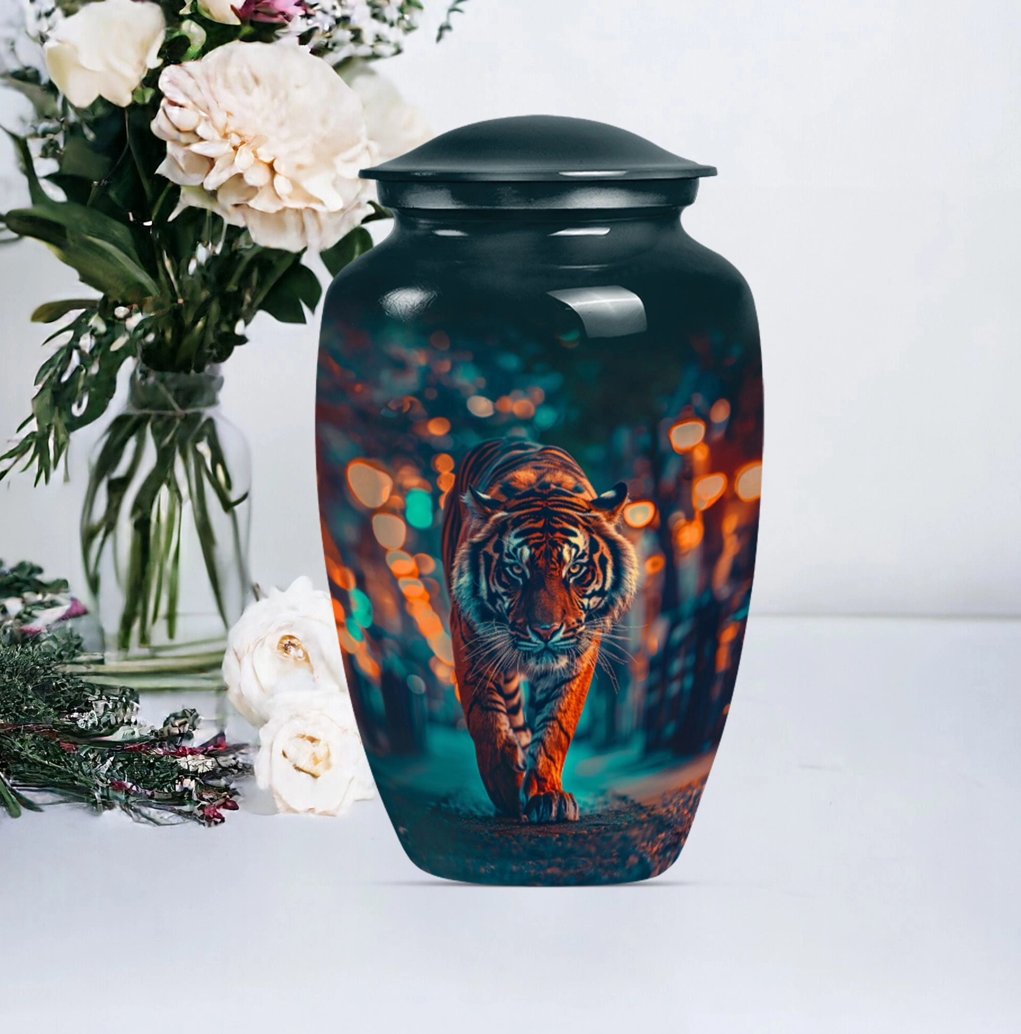 Tiger Urn Cremation Vessel for Women's Ashes