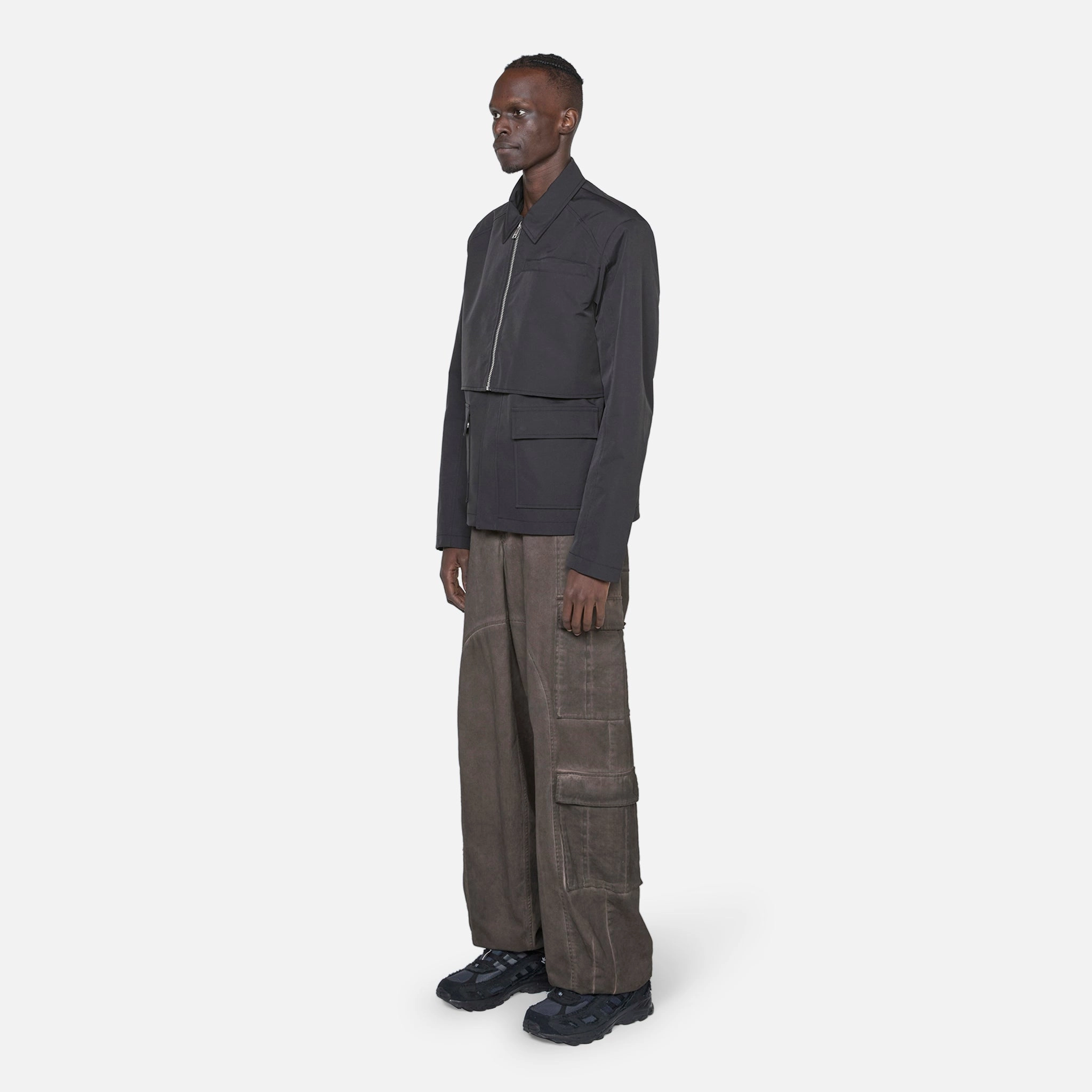 Washed Layered Boxy Jacket Black