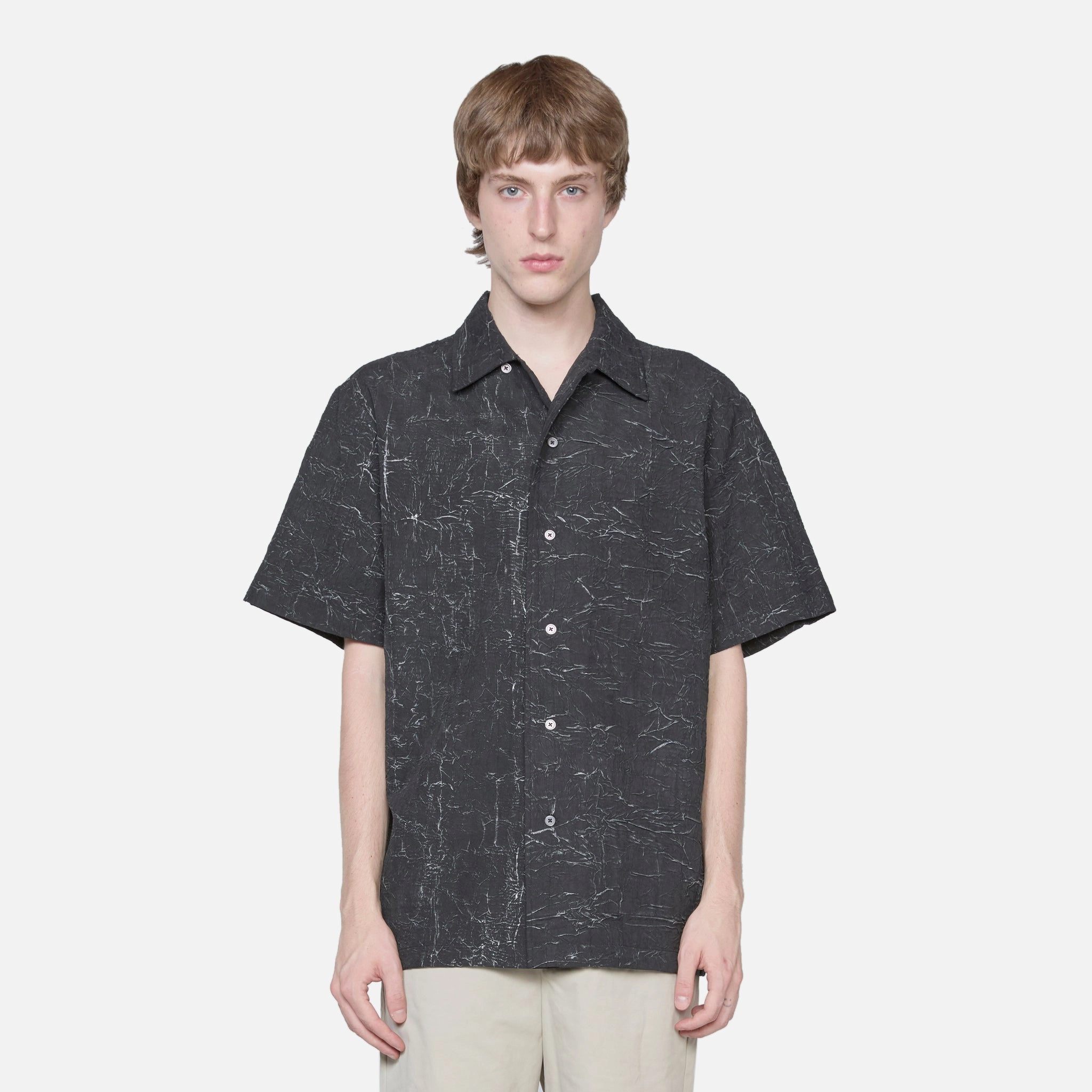 Wrinkle Bowling Short Sleeve Shirt Black