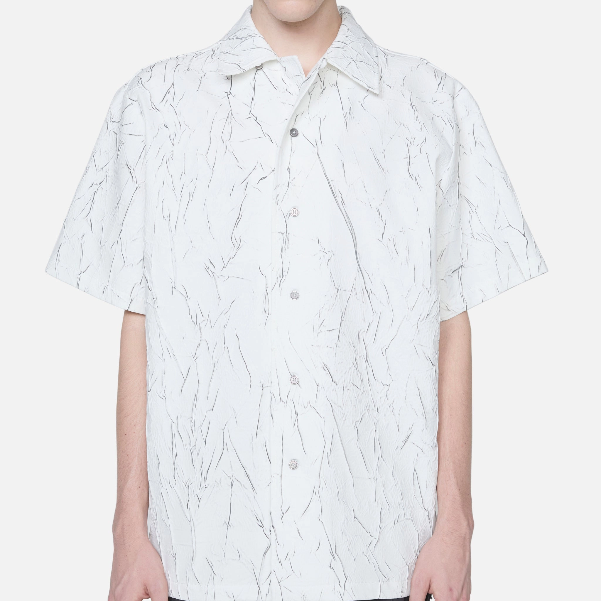 Wrinkle Bowling Short Sleeve Shirt White